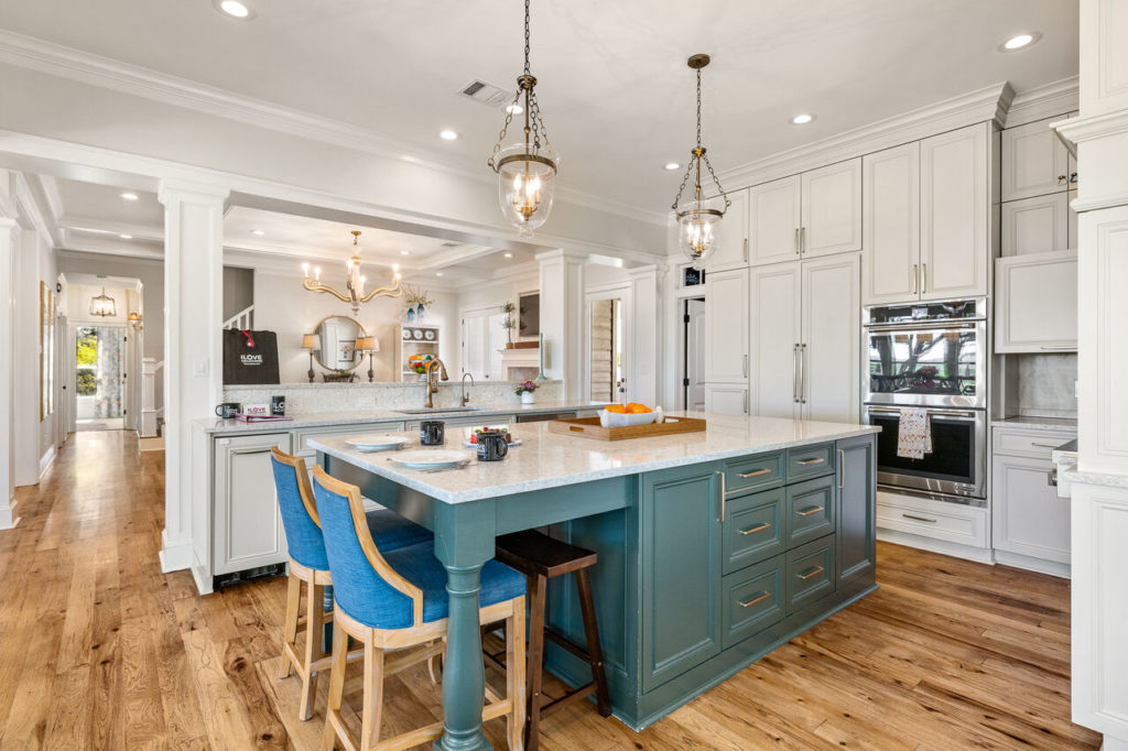 The kitchen with an island in one of our Austin rental properties